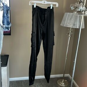 Black satin cargo jogger